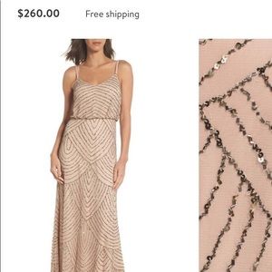 Adrianna Papell beaded blouson gown in taupe